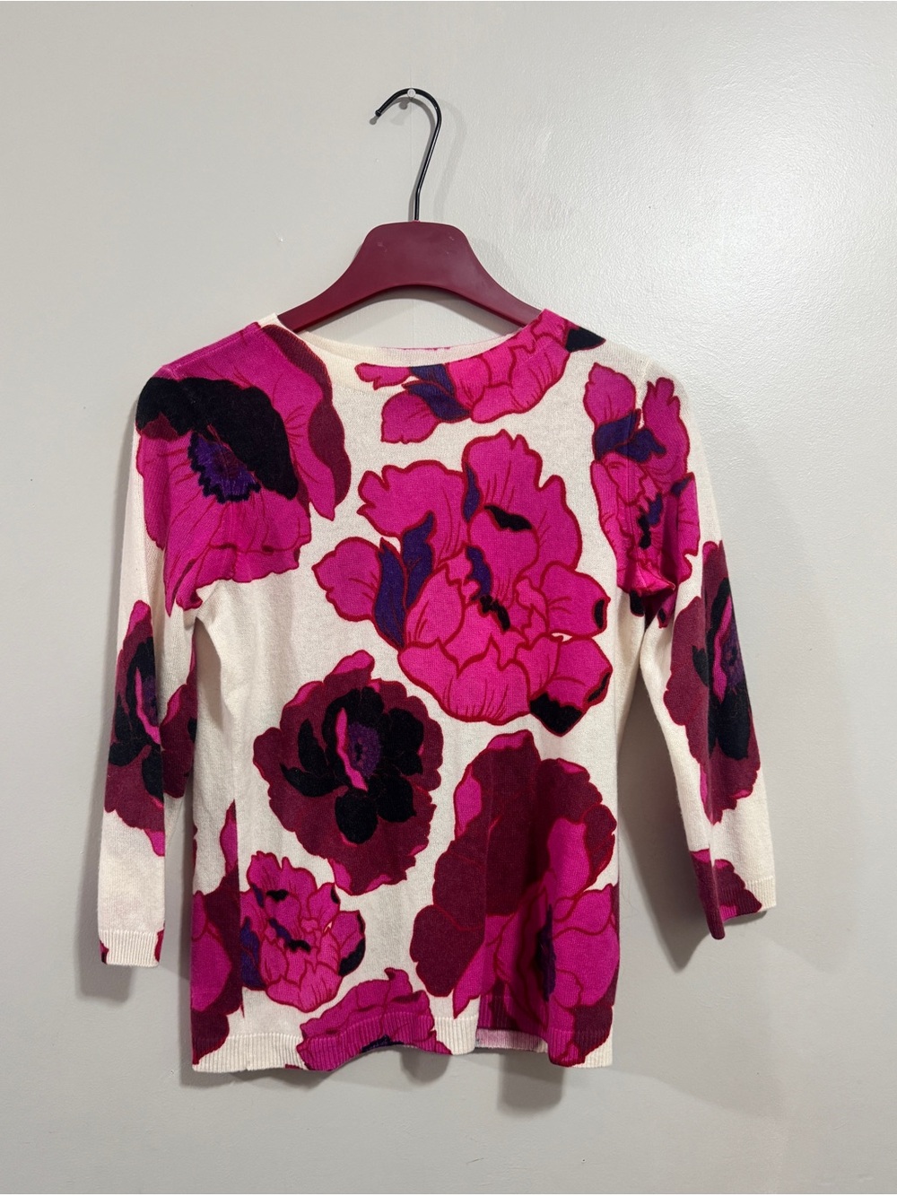 Talbots 100% Cashmere Floral Sweater Pink Coquette Preppy Grandmillennial M P